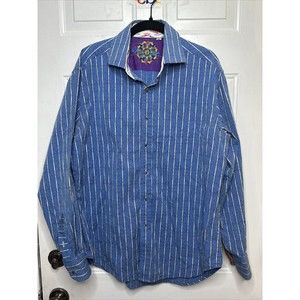 Robert Graham Blue Long Sleeve Striped Dress Shirt Flip Cuffs Men's Large